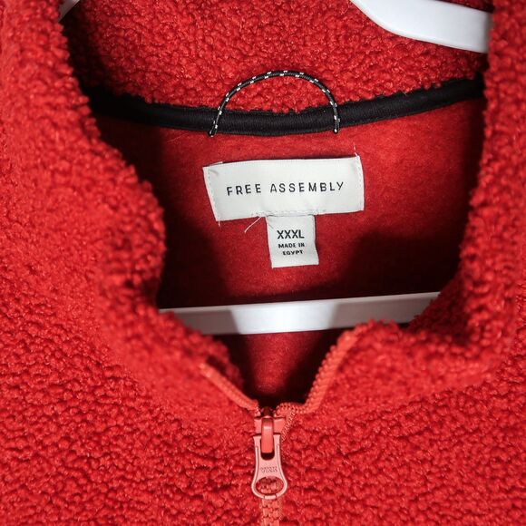 Free Assembly Womens Teddy Fleece Sweater Size XXXL Red Pullover Half Zip - Picture 3 of 9